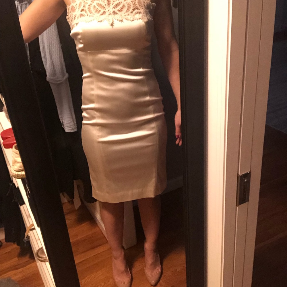 Trina Turk Ivory Silk and Lace Sheath Dress
